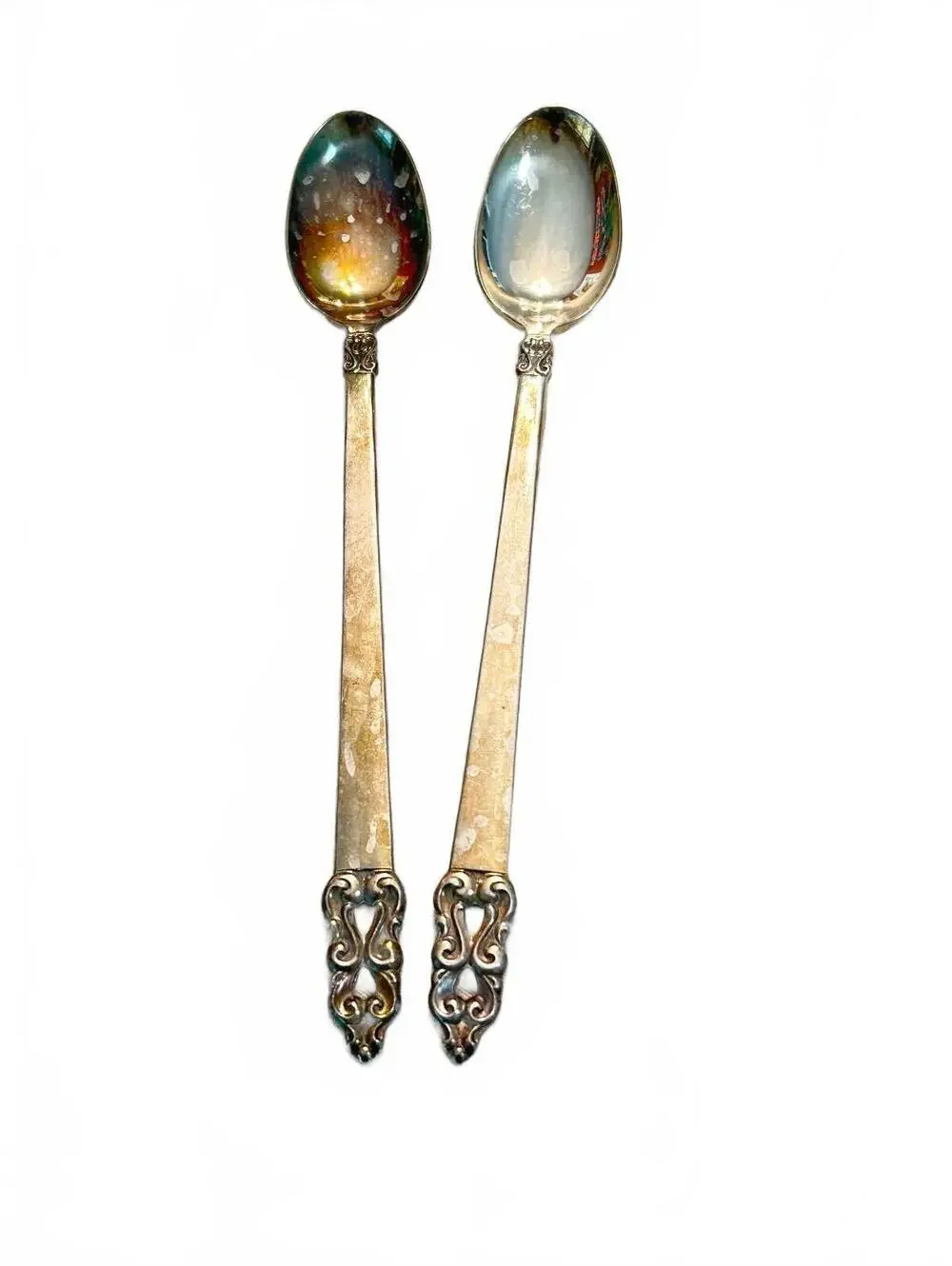1847 Rogers Bros King Frederik Silverplate Iced Tea Spoons, Set of Two